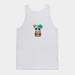 Blue Day of the Dead Sugar Skull Leopard Cub Tank Top